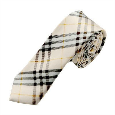 Mønstret hvidt slips med lyseblå tern